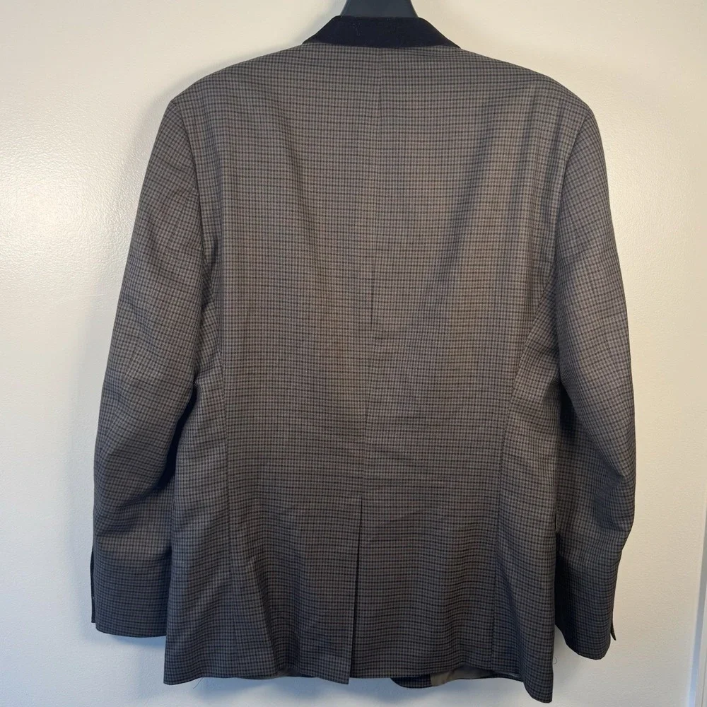 Lauren Ralph Lauren Men's Blazer Sport Coat 46L Brown Houndstooth Velvet Collar
